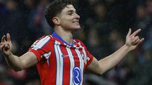 Julian Alvarez merayakan gol pada laga Athletic Bilbao vs Atletico Madrid di pekan ke-26 La Liga 2024/2025 (c) Ofisial X LALIGA