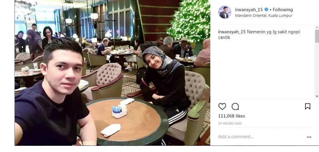 Irwansyah temani Zaskia Sungkar ngopi, usai menjalani operasi (Foto: Instagram)