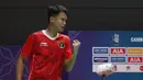 <p>Pebulu tangkis tunggal putra Indonesia, Christian Adinata melakukan selebrasi saat melawan pebulu tangkis tunggal putra Malaysia, Lee Shun Yang pada final bulu tangkis beregu putra SEA Games 2023 di Badminton Hall Morodok Techo National Stadium, Phnom Penh, Kamboja, Kamis (11/05/2023). (Bola.com/Abdul Aziz)</p>