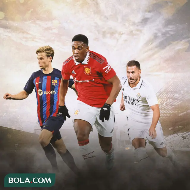 Ilustrasi - Frenkie de Jong, Anthony Martial, Eden Hazard