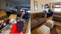 Potret Ruang Keluarga Sebelum dan Sesudah Dibersihkan (Sumber: Bored Panda)