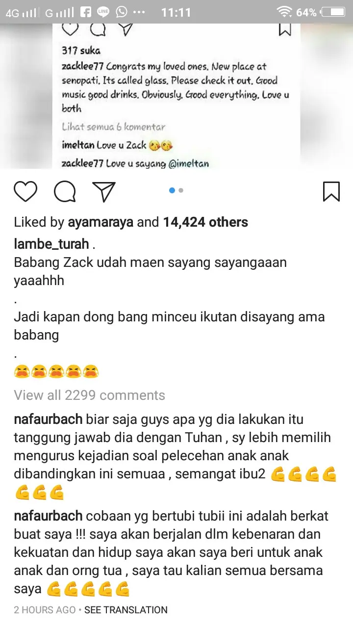 Postingan Lambe Turah dikomentari Nafa Urbach (Instagram/lambe_turah)