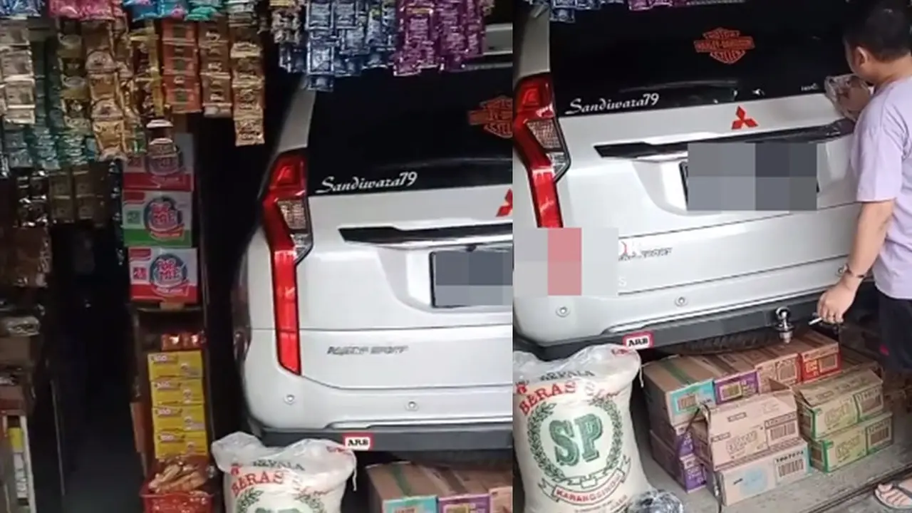 Pajero Sport di dalam warung kelontong (TikTok/@armanlubis)
