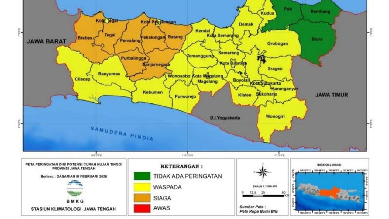 BMKG Tetapkan 7 Kabupaten di Jawa Tengah Siaga Curah Hujan Tinggi, Waspada Bencana Hidrometeorologi