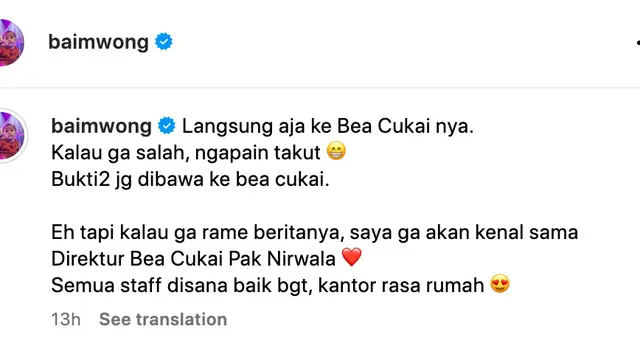 Unggahan Baim Wong. (Foto: Dok. Instagram @baimwong)