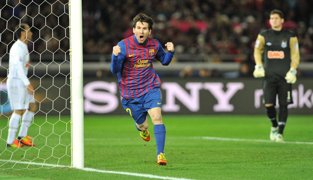 Lionel Messi pernah menjuarai Piala Dunia Antarklub FIFA sebanyak tiga kali saat berseragam Barcelona. La Pulga juga tercatat pernah mencetak lima gol pada turnamen tersebut. (AFP/Kazuhiro Nogi)