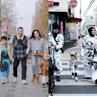 Keluarga Raffi Ahmad dan Nagita Slavina tengah menikmati momen liburan di Paris. Mereka tampil kompak dengan outfit nuansa biru-coklat. [@raffinagita1717]