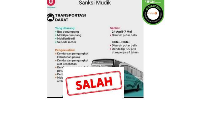 Cek Fakta Tidak Benar Postingan Terkait Sanksi Atau Denda Larangan Mudik 2021 Cek Fakta Liputan6 