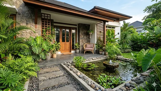 Desain Rumah Sejuk dengan Kolam Air Mini (Foto: Gemini AI)