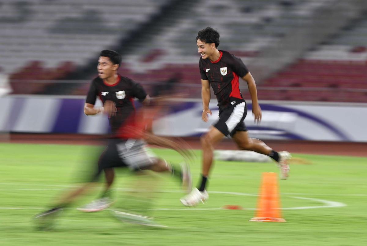 Latihan terakhir Timnas Indonesia sebelum lawan Bahrain