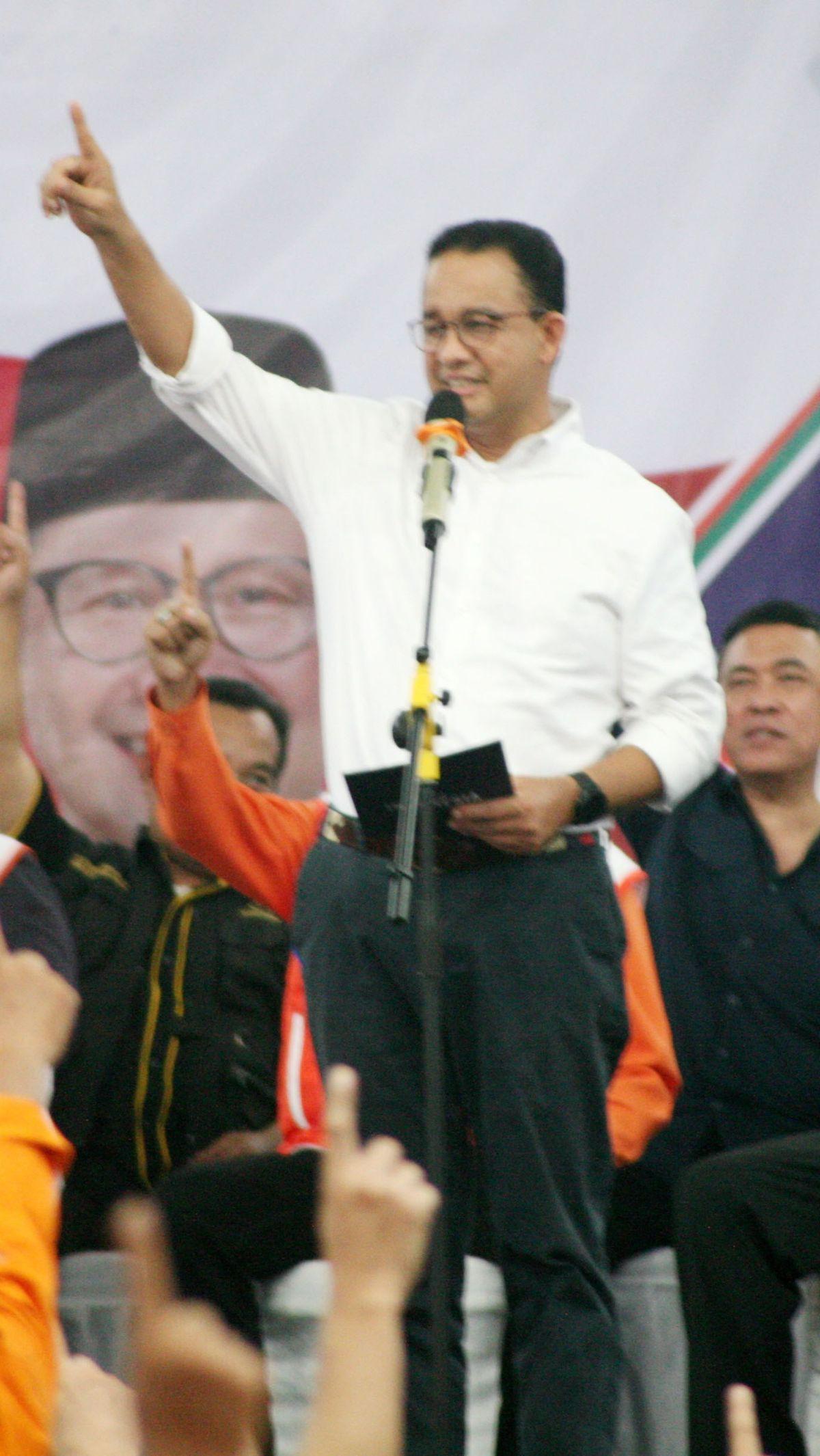 Anies tiba di lokasi sekitar pukul 14.45 WIB, tidak ditemani Calon Wakil Presiden (Cawapres) Muhaimin Iskandar.