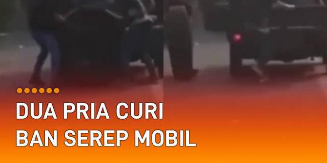 VIDEO: Berhenti di Pinggir Rest Area, Dua Pria Curi Ban Serep Mobil