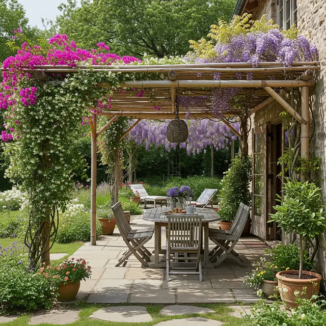 Model Pergola Bambu yang Cocok untuk Rumah Pedesaan (AI Generated)