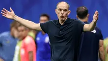 Thomas Tuchel, manajer Inggris, bereaksi selama pertandingan semifinal Piala Dunia 2026 antara Inggris dan Argentina di Stadion Atlanta pada 16 Juli 2026 di Atlanta, Georgia. (Justin Setterfield/Getty Images melalui AFP)
