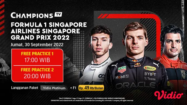 Link Live Streaming F1 GP Singapura 2022 di Vidio Sore Hari Ini : Ada Max Verstappaen dan Charles Leclerc