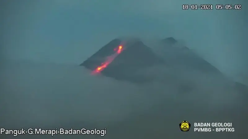 Penambakan Gunung Merapi, Senin (18/1/2021) pagi