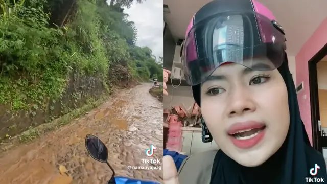 Kondisi Jalanan Viral di Kecamatan Warungkiara, Sukabumi. Dikritik oleh Wanita yang Disebut Awbimax Reborn dari Sukabumi. Nama Aslinya Juag dan Nama TikTok Namanya Juag (Sumber: TikTok/namanyajuag)