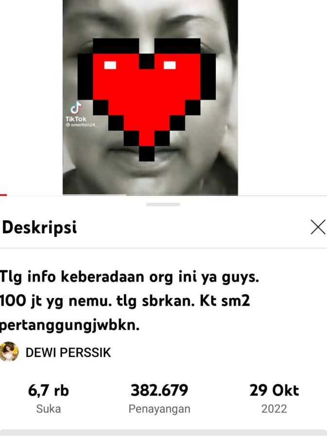 Unggahan Dewi Perssik saat bikin sayembara berhadiah 100 juta rupiah. (Foto: Dok. YouTube Dewi Perssik)