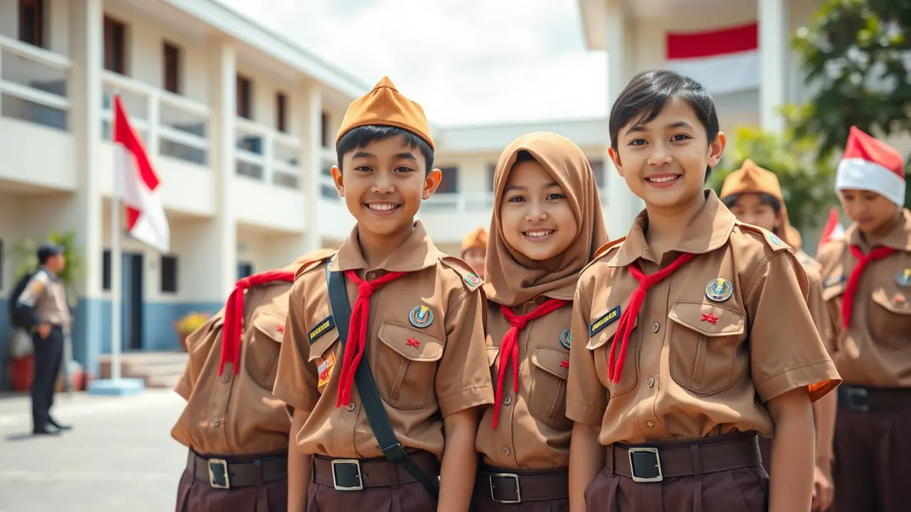 cara pasang atribut pramuka sd