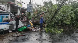 Sebuah pohon tumbang saat hujan angin melanda Kota Depok pada Rabu (25/6/2025) sore. (merdeka.com/Arie Basuki)