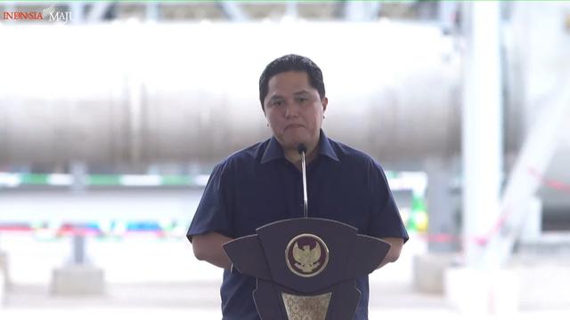 Menteri BUMN Erick Thohir dalam peresmian smelter pengolahan konstrat tembaga PTFI, di Gresik, Jawa Timur, Senin (23/9/2024). (Arief/Liputan6.com)