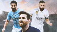 Ilustrasi - Lionel Messi, Karim Benzema, Ilkay Gundogan (Bola.com/Decika Fatmawaty)