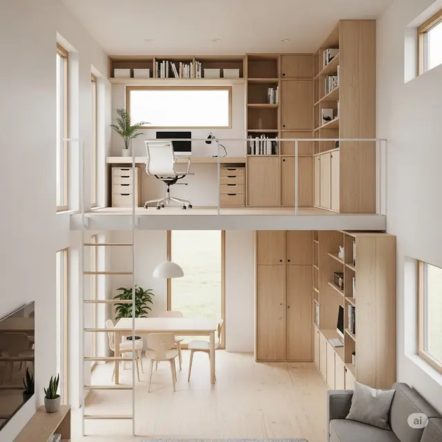Desain Rumah 4x3 Sederhana dengan Mezzanine yang Cocok untuk Hunian Minimalis (Image by Gemini AI)