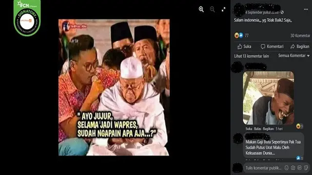 Gambar Tangkapan Layar Foto Hoaks Uya Kuya Merangkul Ma'ruf Amin (sumber: Facebook).