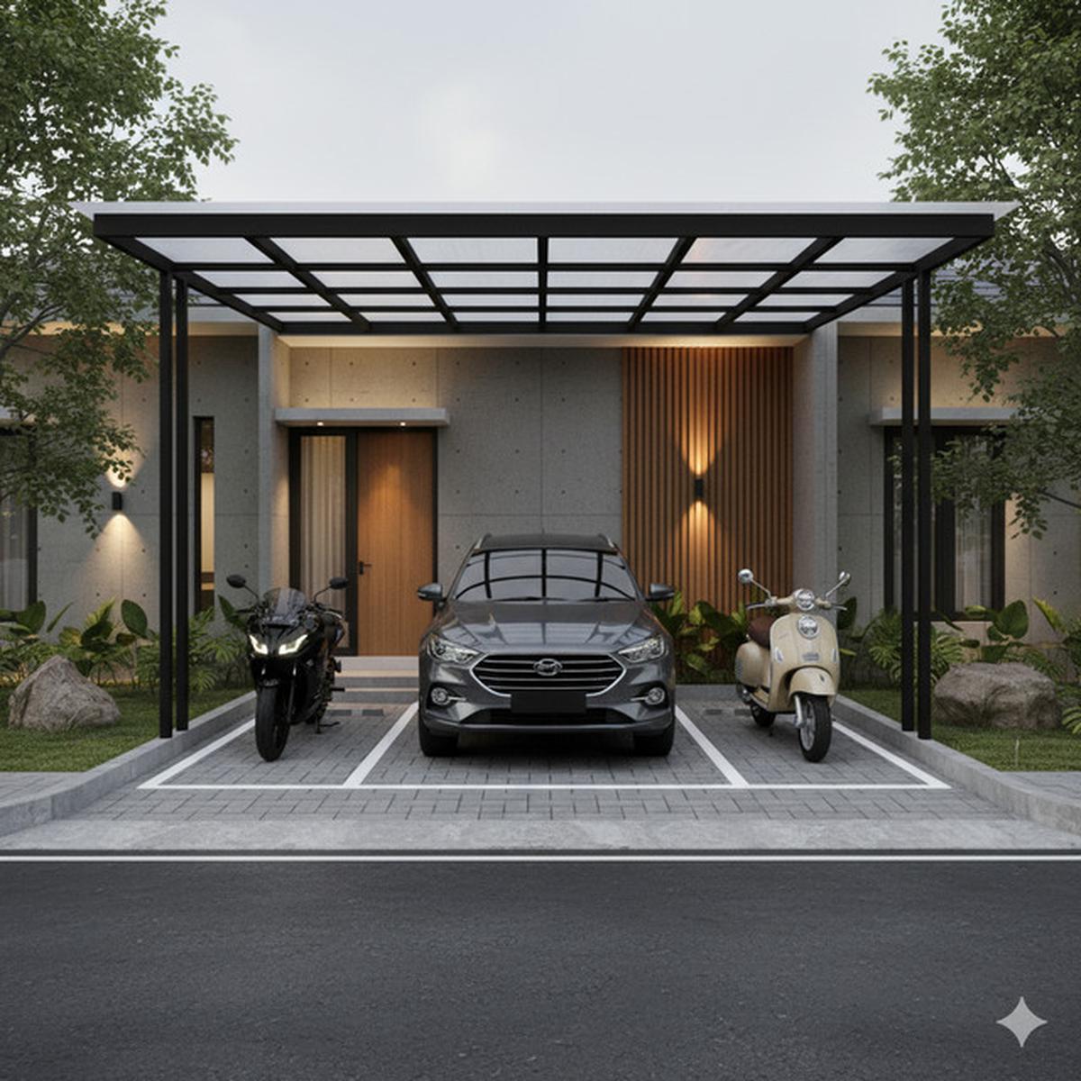 8 Inspirasi Carport Minimalis untuk 1 Mobil 2 Motor di Lahan Sempit 2025