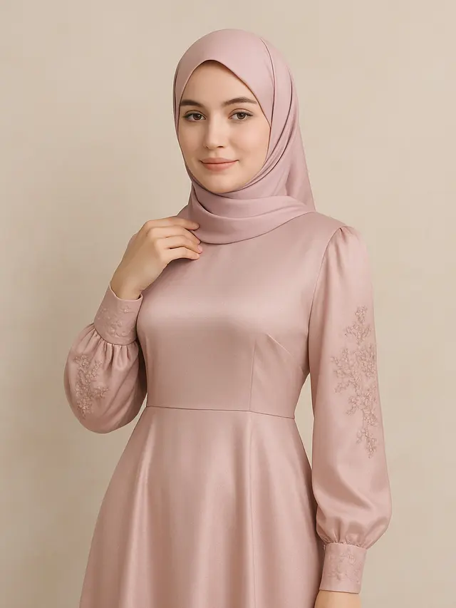 Model Long Dress Muslim Satin Silk yang Lagi Tren