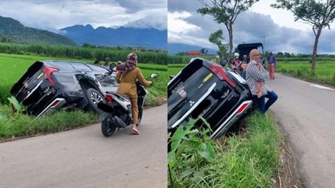 Pajero Sport nyungsep ke sawah (TikTok/@@aleyaskincareofficial)