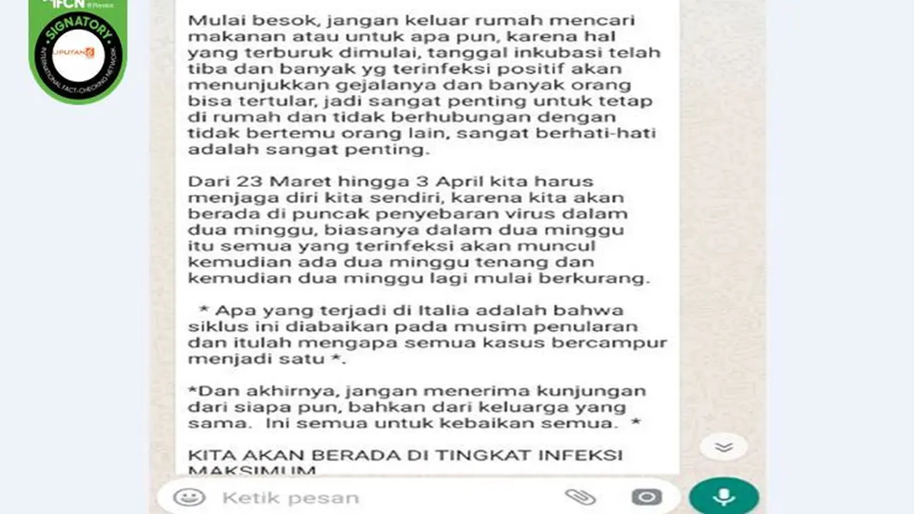 Gambar Tangkapan Layar Kabar Hoaks Tentang Virus Corona