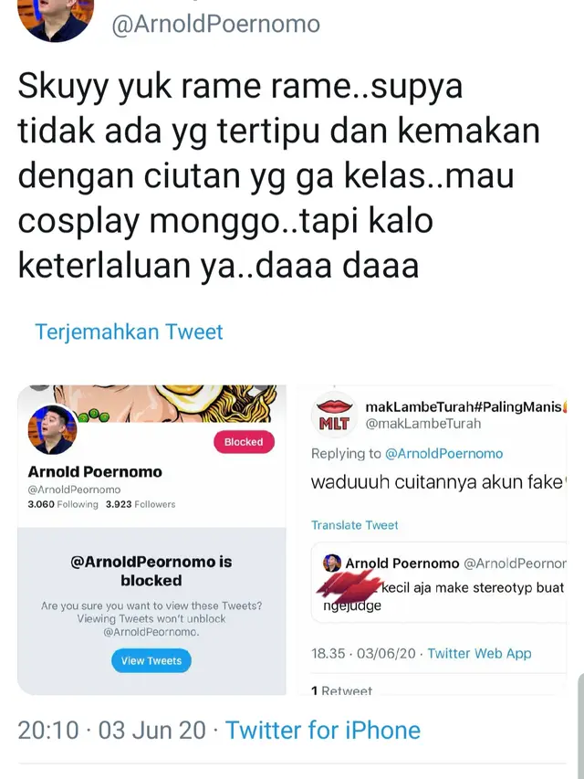 Unggahan chef Arnold Poernomo. (Foto: Twitter @ArnoldPoernomo)