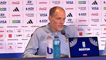 Thomas Tuchel menjawab pertanyaan awak media dalam konferensi pers Timnas Inggris di Media Center Boston, Amerika Serikat, Senin (22/6/2026). Pelatih The Three Lions itu membahas kesiapan tim menghadapi Ghana pada laga kedua Grup Piala Dunia 2026, sekaligus menanggapi berbagai pertanyaan dari jurnalis dengan suasana yang santai. (KLY Sports/Hery Kurniawan)