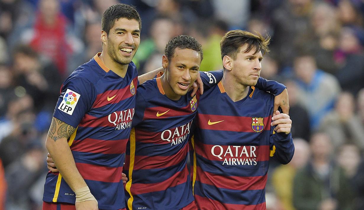Ketiga pemain tersebut dijuluki Trio MSN. (AFP/Lluis Gene)