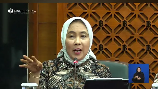 Deputi Gubernur Bank Indonesia Aida S Budiman dalam konferensi pers pengumuman Hasil Rapat Dewan Gubernur (RDG) Mei 2024 di Gedung Thamrin Bank Indonesia, Rabu (22/5/2024). (Tira/Liputan6.com)