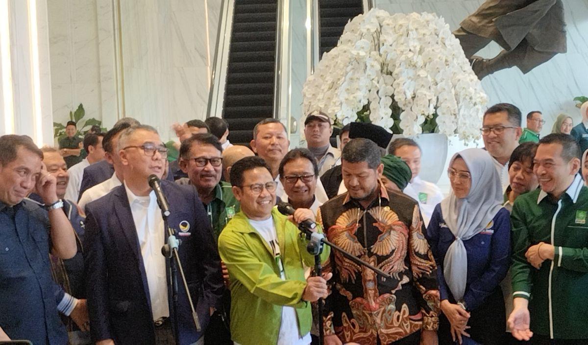 Ketua Umum Partai Kebangkitan Bangsa (PKB) Muhaimin Iskandar mendatangi Gedung DPP NasDem Tower, Jakarta.