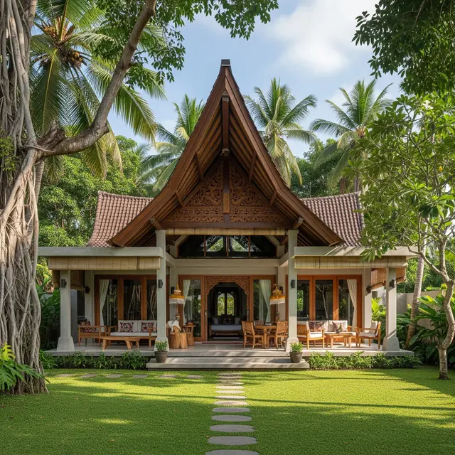 Rumah 1 Lantai di Kampung dengan Pepohonan di Sekitar Rumah (Gemini AI)
