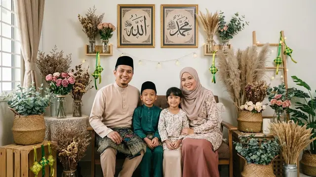 Cara Membuat Backdrop Foto Keluarga Lebaran dari Bahan Sederhana/Gemini AI