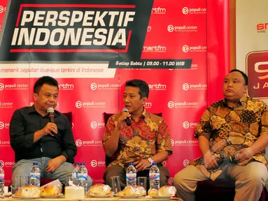 Suasana acara diskusi 'Mengapa Blokir Situs Online?' di Jakarta, Sabtu (4/4/2015). Diskusi tersebut membahas tindakan pemblokiran terhadap 22 situs web yang dicurigai bermuatan konten Islam radikal oleh Kemenkominfo. (Liputan6.com/Yoppy Renato)