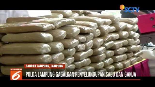 Polda Lampung menyita 60 kilogram sabu dan hampir tiga kuintal ganja yang akan diselundupkan ke Pulau Jawa.