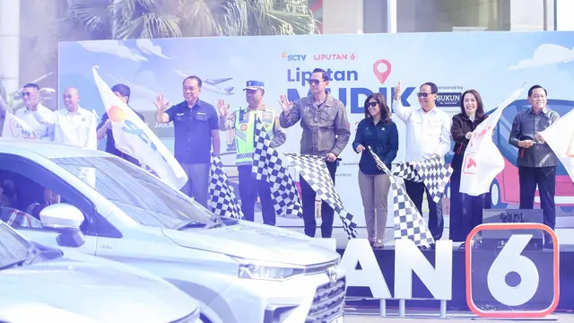Menteri Koordinator Bidang Infrastruktur dan Pembangunan Kewilayahan, Agus Harimurti Yudhoyono (AHY) melepas Tim Mudik Liputan 6 SCTV, Rabu (11/3/2026) di Jakarta. (Dok kemenkoinfra)