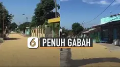 Kegiatan menjemur gabah kerap ditemui di desa-desa, tak jarang menutup sebagian jalan.