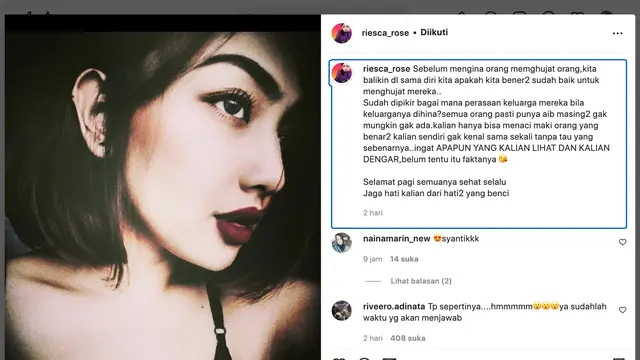 Unggahan Riesca Rose. (Foto: Dok. Instagram @riesca_rose)