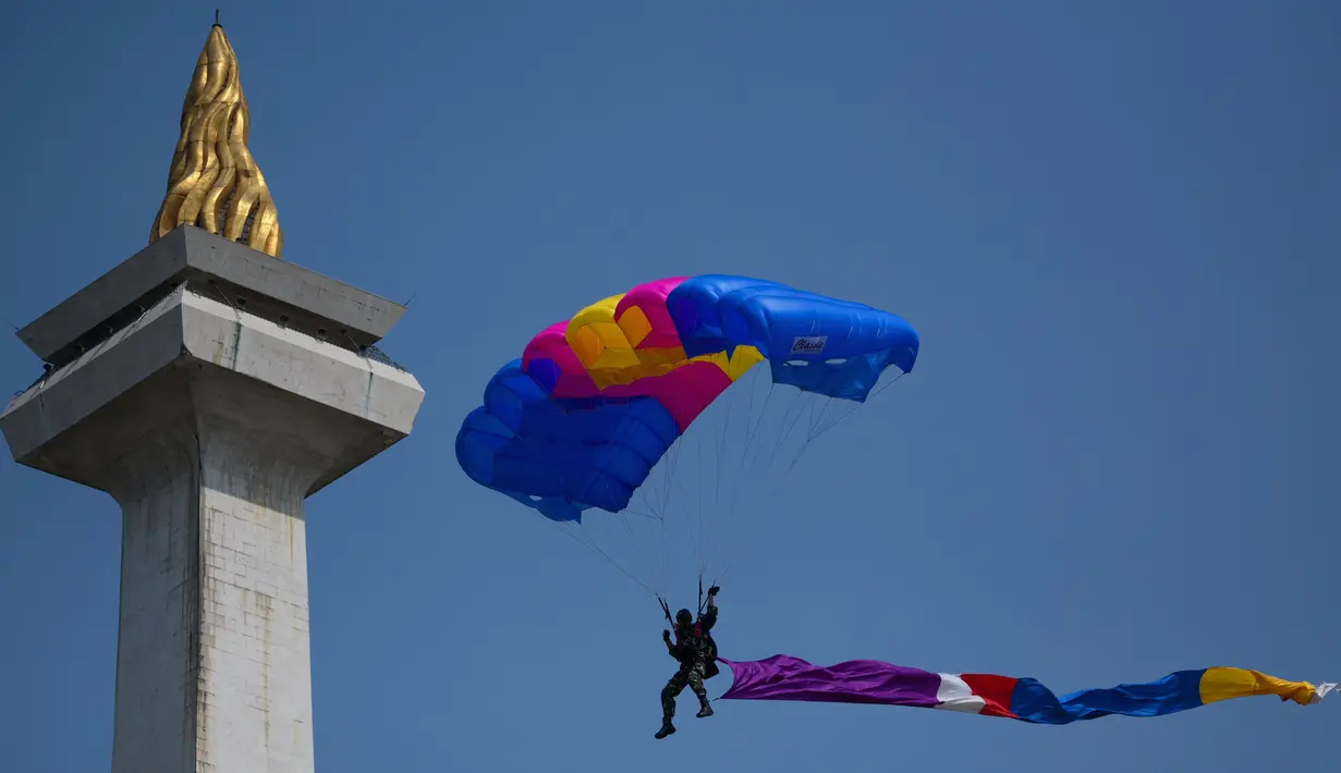 Puncak peringatan HUT Tentara Nasional Indonesia ke-78 akan dilaksanakan di kawasan Monumen Nasional, Jakarta pada 5 Oktober 2023. (BAY ISMOYO/AFP)