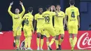 <p>Gelandang Villarreal, Yeremi Pino (kiri) merayakan dengan rekan setimnya setelah mencetak gol ke gawang Real Madrid selama pertandingan lanjutan La Liga Spanyol di Estadio De La Ceramica di Villareal, Spanyol, Sabtu (7/1/2023). Villareal menang tipis atas Real Madrid dengan skor 2-1. (AP Photo/Alberto Saiz)</p>