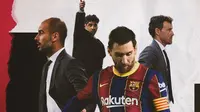 Lionel Messi, Pep Guardiola, Frank Rijkaard dan Luis Enrique. (Bola.com/Dody Iryawan)