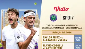 Streaming ATP Wimbledon 2026 - Perempat Final: Adu Kekuatan Fritz dan Zverev Hanya di Vidio