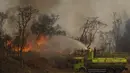 Kebakaran menghanguskan sebagian Taman Juquery di Franco da Rocha, wilayah Sao Paulo, Brasil, Senin (23/8/2021). Otoritas setempat masih menyelidiki asal dari balon udara panas kertas ilegal yang mendarat dan menyebabkan kebakaran tersebut. (AP/Andre Penner)