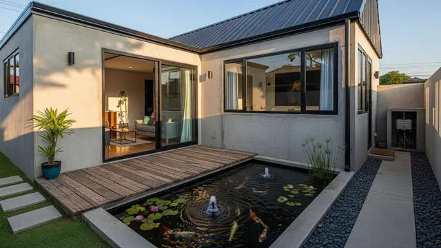 Model Rumah 6x9 dengan Teras Belakang Menghadap Kolam Ikan